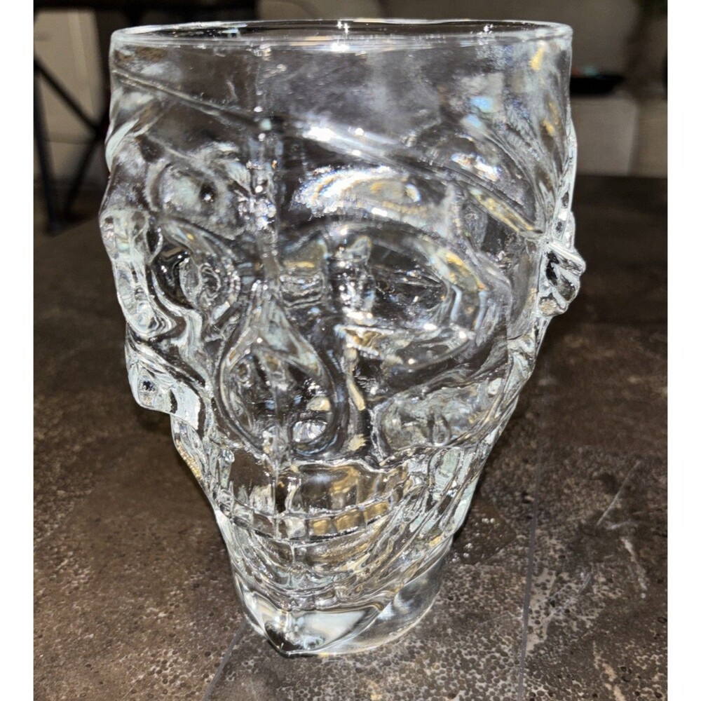 Treasure Island Casino Heavy Clear Glass Skull Mug/Stein 32oz Luminarc USA